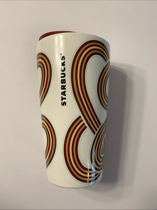 Starbucks Other - Starbucks Cream Ceramic Tumbler with Red and Brown Retro Swirl